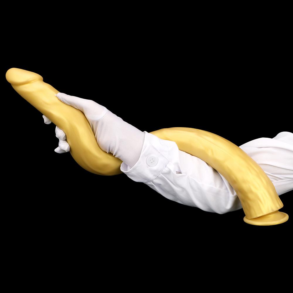 Goldfarbener Silikon-Analplug, extra langer Anal-Masturbator, Fisting-Sklave, riesiger Dildo mit Saugnapf, Umschnalldildo, realistischer Schwanz