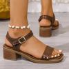 Fashion Fashion Square Toe Women' Sandals Summer 2025 Ankle Buckle Thick High Heels Sandalias Mujer Pu Leather One Strap Sandals Woman