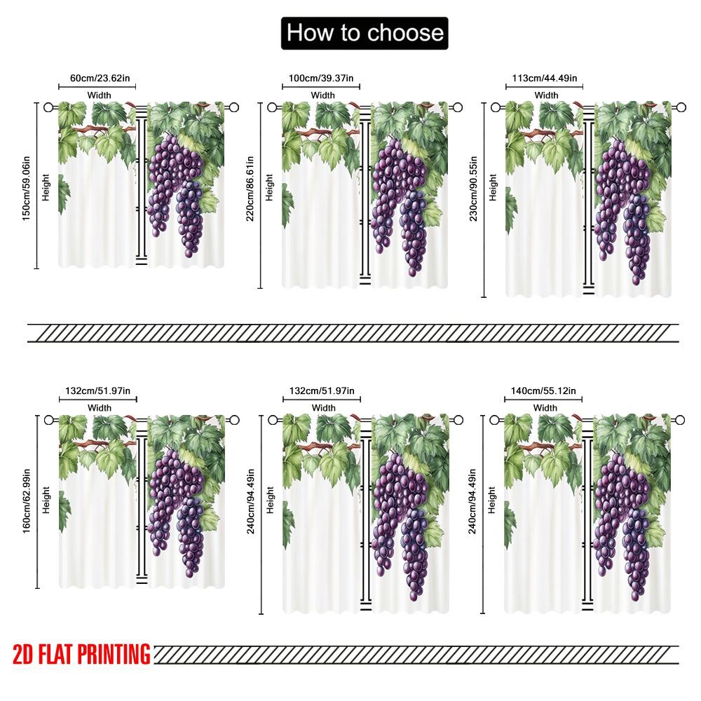 2pcs,2D Plane Printing Curtain Popular Grape Vines Durable 100% Polyester Fabric (without Rod) Gifts Use for Bedroom Living Room