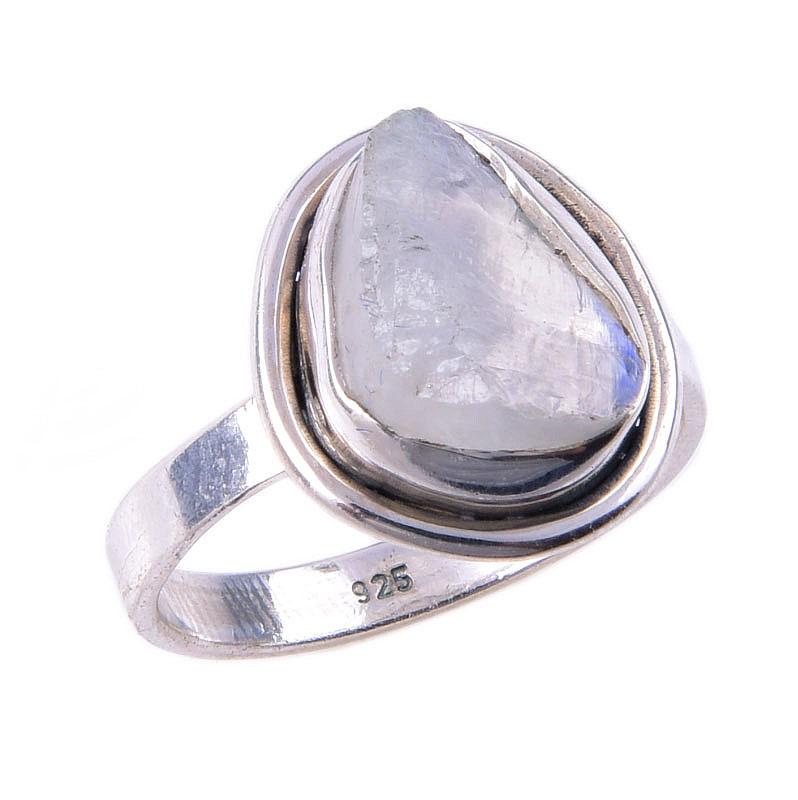 Natural Rainbow Moon Stone Gemstone Handmade 925 Sterling Silver Ring S.5.5 R3u65