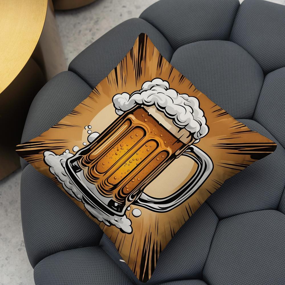 Poszewka na poduszkę w stylu retro z motywem piwa i wina, dwustronna, pluszowa – Do samochodu, na sofę, do sypialni, idealna na prezent.