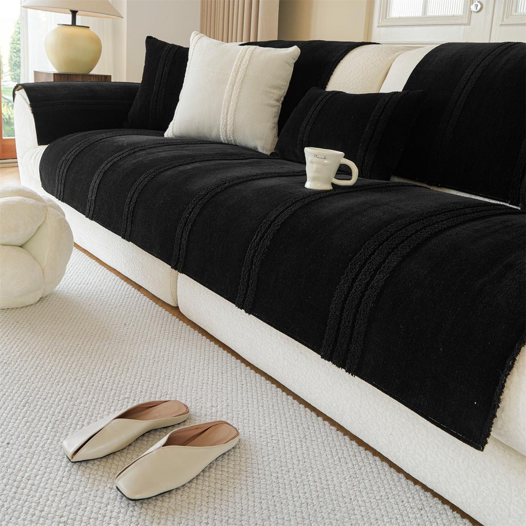 Uproszczony Paski Polar Dekor Chenille Pokrowiec na Sofę Antypoślizgowy Pokrowiec na Poduszkę Kanapową do Salonu Ręcznik na Sofę na Cztery Sezony