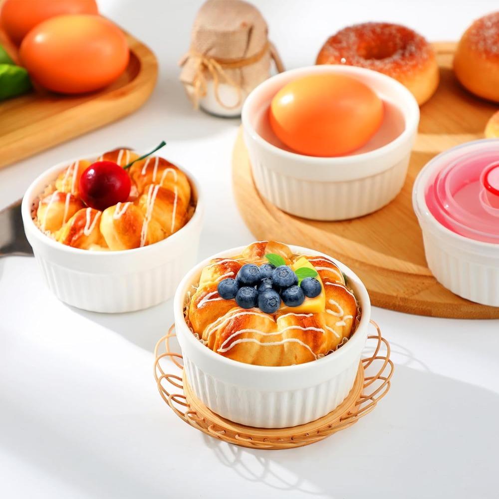 6pcs with Lid Ramekin 8 Oz Pudding Cup Multifunctional Soup Cup  Custard