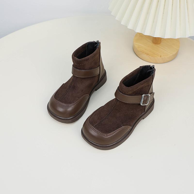 Ghete noi de iarnă pentru copii, până la gleznă, negre, patchwork, pentru fete, la modă, din bumbac, antiderapante, scurte, versatile, pentru copii, casual, din piele