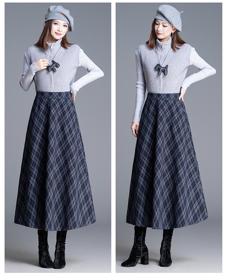 Chic High-Waisted Plaid A-Line Skirt - 2025 Autumn/Winter, Long Length, Women's Cozy Fashion