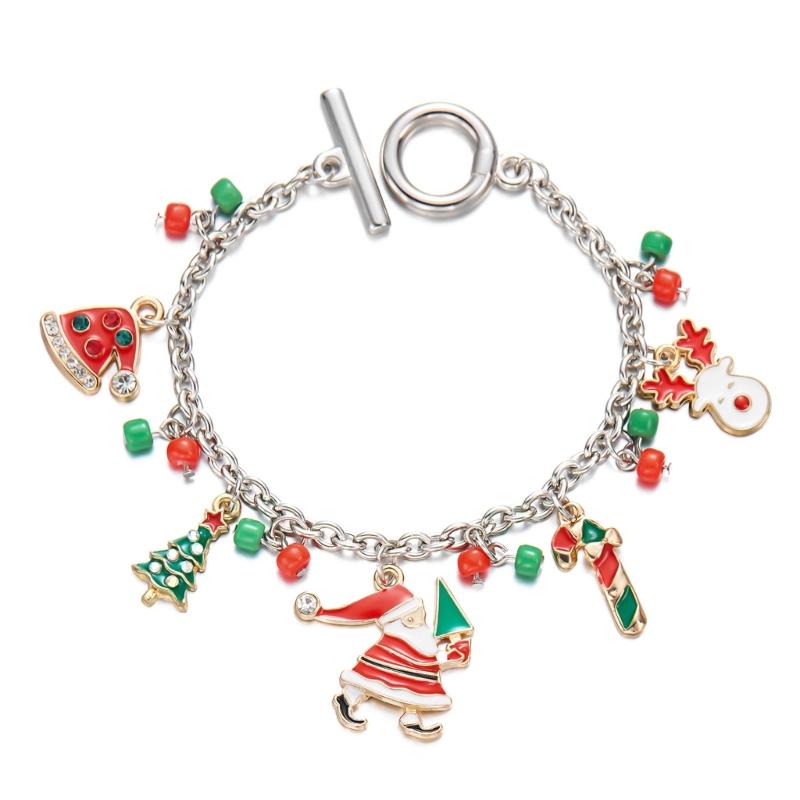 Pulseira de Pingente de Rena do Papai Noel Festiva para Árvore de Natal Corrente de Pulso de Liga Joia Pulseira Presente de Feriado para Mulheres Acessório de Festa