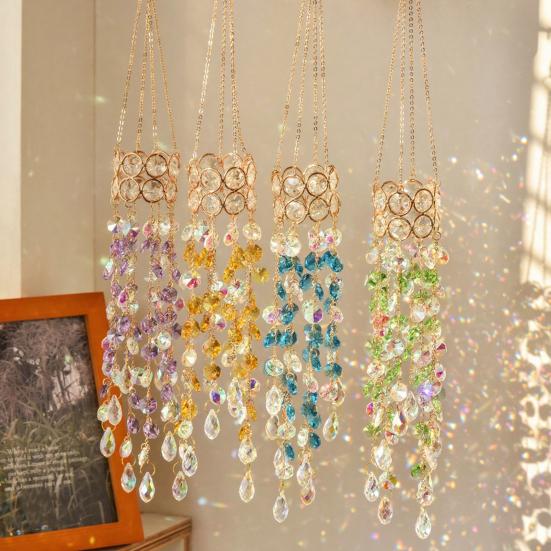 Faux Crystal Wind Chime for Outside, Window Hanging Sun Catcher, Prism Rainbow Maker Pendant for Home, Garden, Patio, Porch