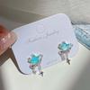 Kpop Y2K Pink Moonlight Stone Star Pendant Earrings For Women Egirl Fashion Sweet Crystal Star Ear Buckle Zircon Accessories