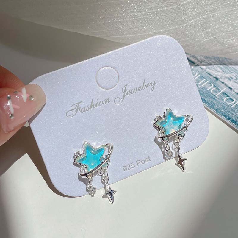 Kpop Y2K Pink Moonlight Stone Star Pendant Earrings For Women Egirl Fashion Sweet Crystal Star Ear Buckle Zircon Accessories