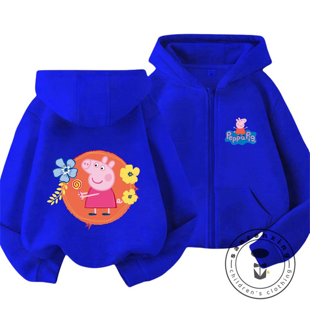 Trendy Cartoon Zipper Hoodie Cute Casual Winter Daily Wear Kids Sweatshirt Peppa Pig Children 3 14
