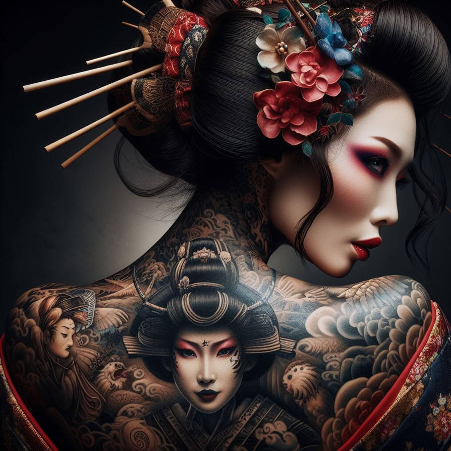 Dark Academia Art Japanese Geisha Poster Prints For Home Decor Gothic Body Tattoo Woman Portrait Canvas Painting Wall Art Gift