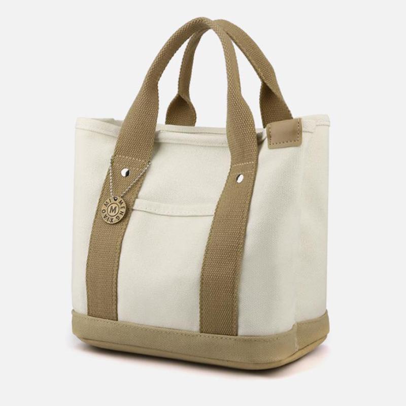 Canvas-Einkaufstasche, tragbare, große Kapazität, Freizeit-Mittagessen, Bento-Beuteltasche, mehrfach unterteilte Handtasche