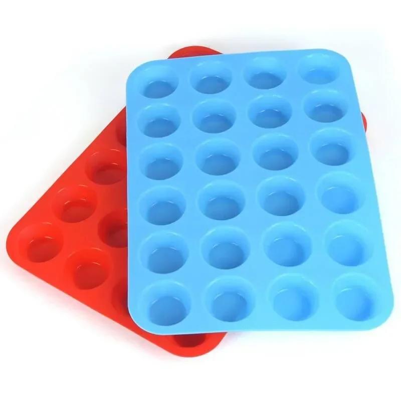 24 Cavity Silicone Muffin Cup Soap Cookies Cupcake Bakeware Pan Tray Mould, Home DIY Cake Pudding Jelly Mold Cake Decor Tool