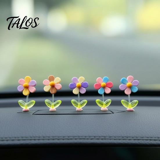 Auto-Armaturenbrett-Dekorationen 5 Stück Bunte Schüttelblumen-Deko, Harz-Regenbogen-Sonnenblumen-Ornament Wackelnde Blumen mit Anti-Rutsch-Pad, Niedlicher Wackelkopf für