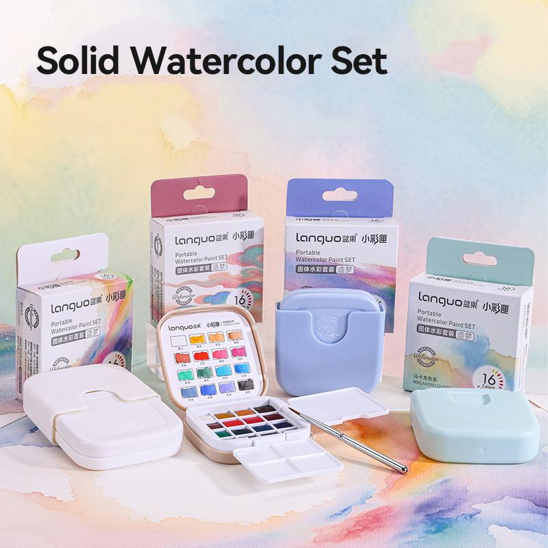 Languo Watercolor Palette Set 16 Colors Mini Portable Solid Watercolor Pigment Set Travel Paint Palette For Painting Writing