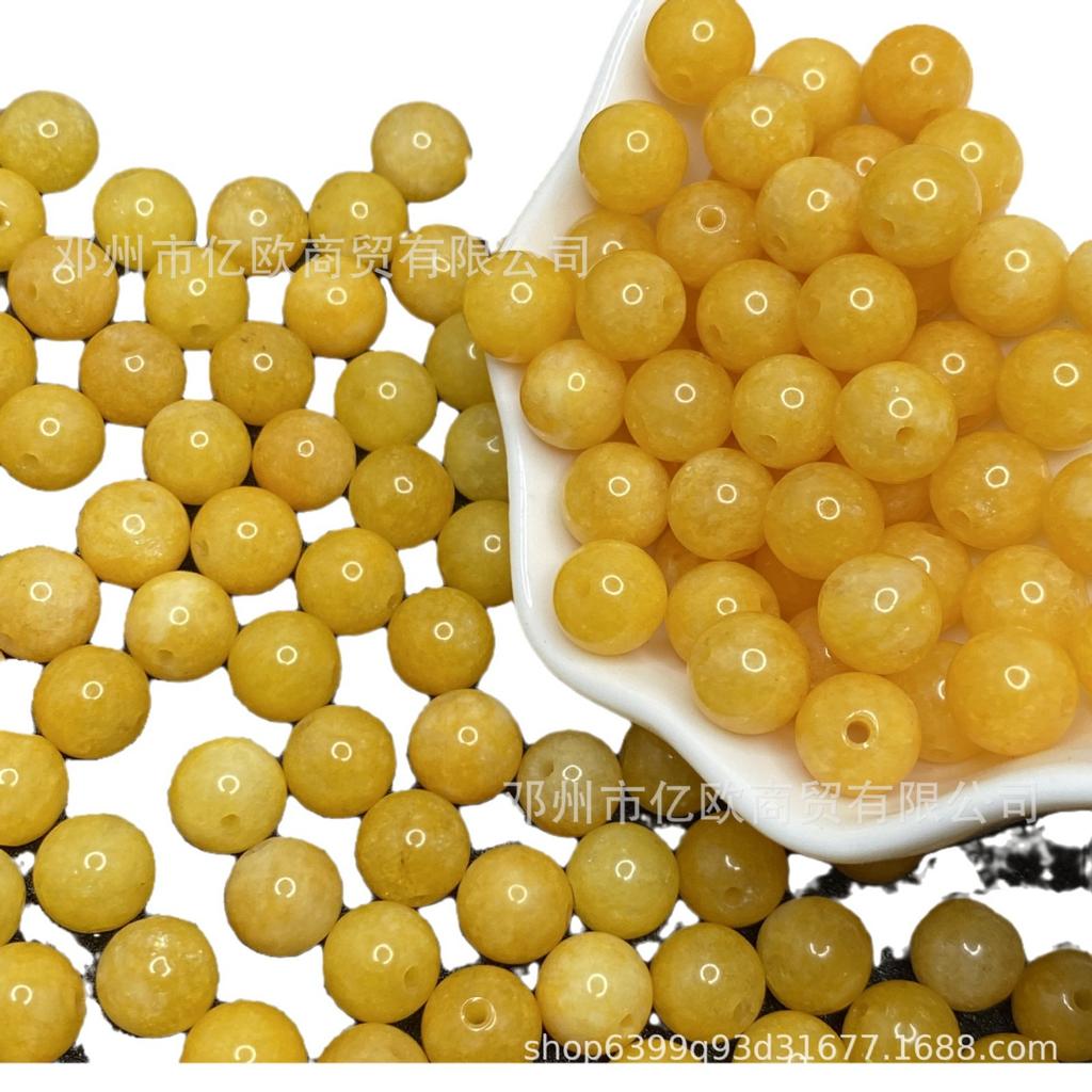 Amber Jade Chicken Fat Yellow Crystal Round Beads for DIY Jewelry Making - Multi-Treasure Accessories