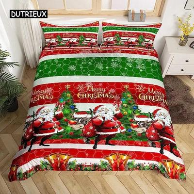 Weihnachtsmann-Bettbezug, Weihnachtsthema, Frohe Weihnachten, Bettwäsche-Set für Kinder, Jungen und Mädchen, Luxus, Schneeflocken, Rot, Grün, Weihnachtszimmerdekor