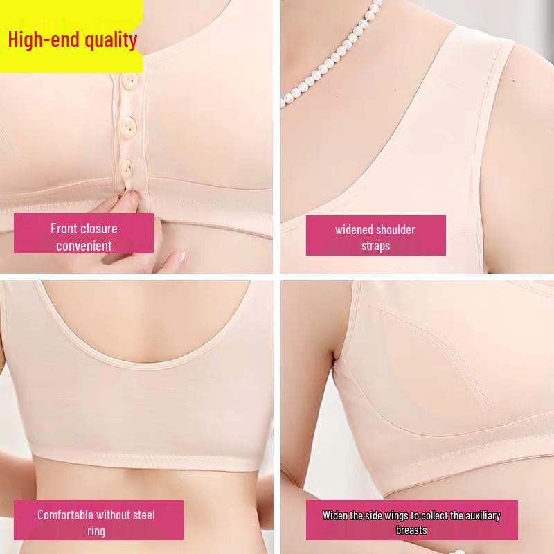Kabelloser Baumwoll-BH mit Frontverschluss für Frauen mittleren Alters und ältere Frauen - Übergröße, ärmellos, Sommerstil