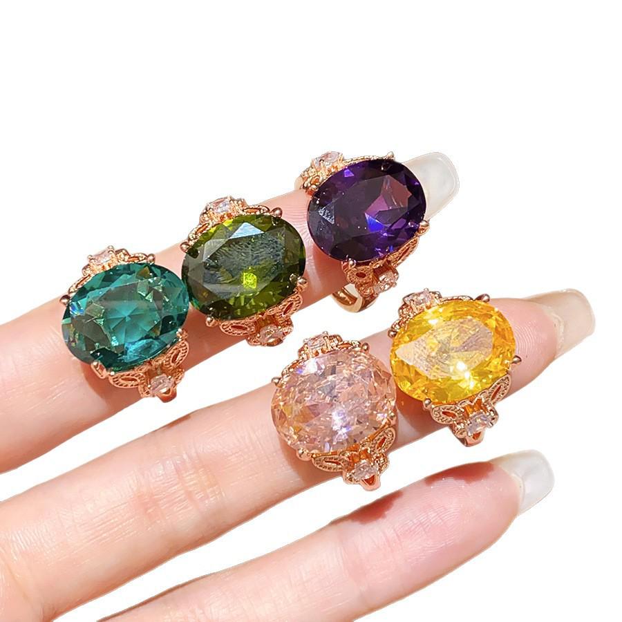 Qicai Liujing Elegant Oval Zirconium Adjustable Ring - Stylish High-End Index Finger Jewelry