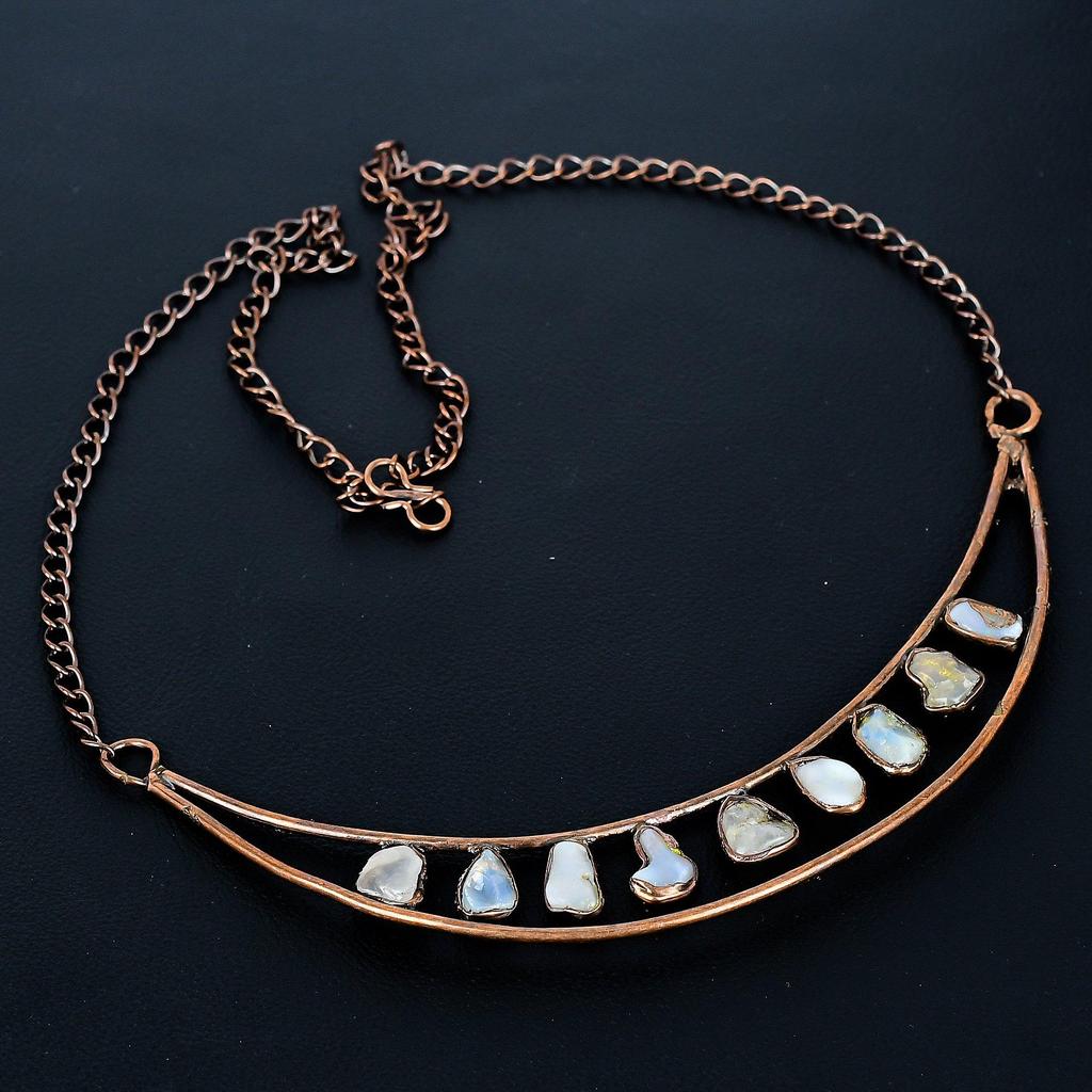 Rainbow Moonstone Necklace Gemstone Jewelry, Copper Electroformed Necklace, Adjustable Handmade Beautiful Jewelry Chain Necklace