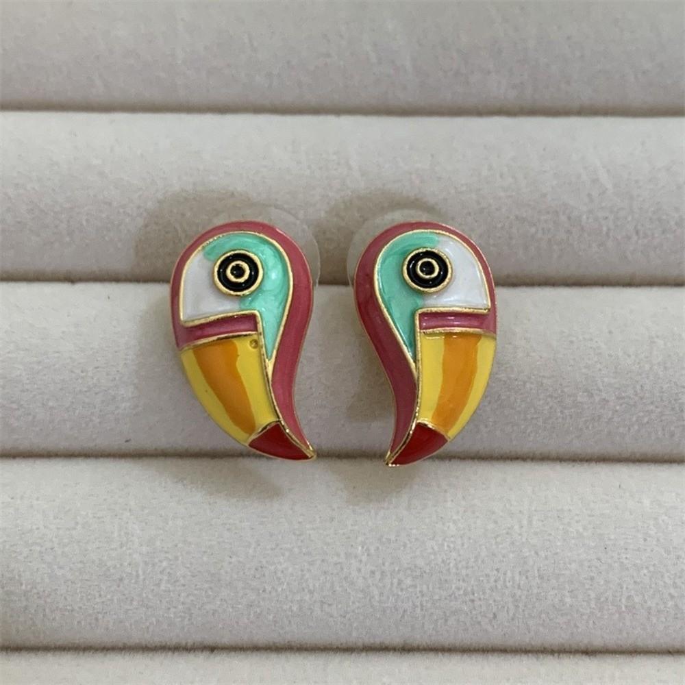 Oil-drip Design Parrot Earrings Adjustable Animal Lapel Pin Unisex Jewelry Scarf Accessories