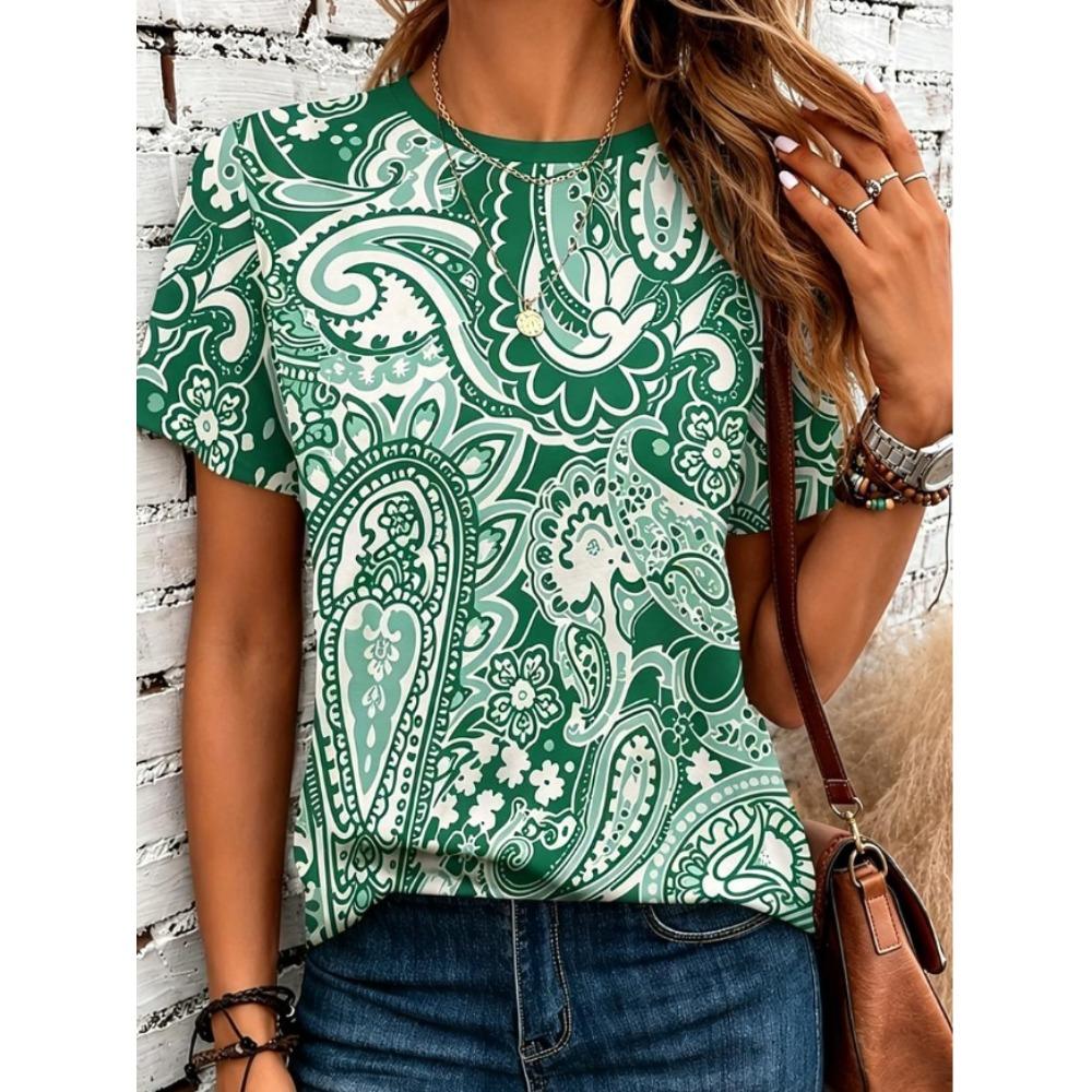 Μοντέρνο Γυναικείο T-Shirt με Vintage Σχέδιο, Αστείο Casual, Λαιμόκοψη Ο, Κοντά Μανίκια, Καλοκαιρινό Γυναικείο T-Shirt