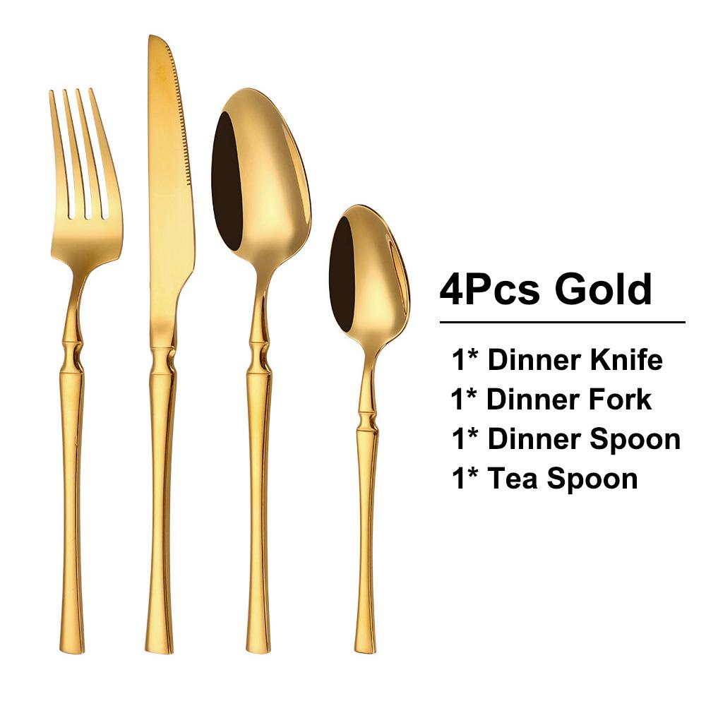8/12/16/20/24Pcs Sliver Thin Cutlery Gold Dinner Set Stainless Steel Tableware Mirror Western Knife Fork Spoon Solid Color