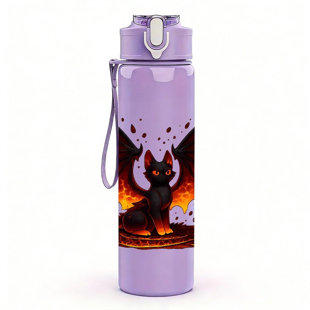 1PC Fiery Red Dragon Graphic 750ml Color Plastic Sports Water Bottle Leakproof Flip Straw Lid Suitable for Sports Office Home Use