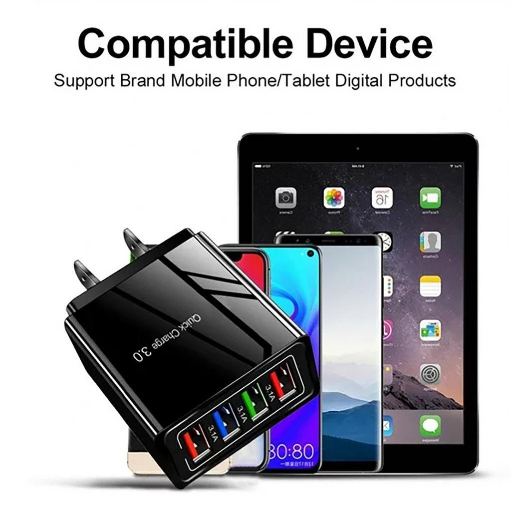 Napájecí adaptér 4USB, víceportová nabíjecí hlava 5V3A s USB, nabíječka mobilního telefonu