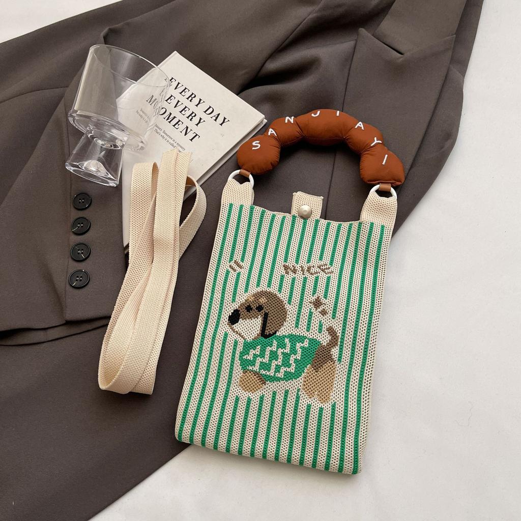 Knitted Mobile Phone Bag New Convenient Storage Student Cute Cartoon Fashion Messenger Bag