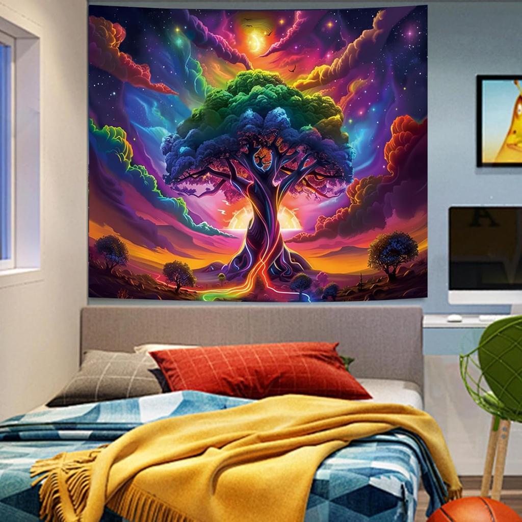VIKAMA Fantasy Forest Tapestry Bedroom Nordic Style Starry Sky Tree Tree Of Life Pattern Soft Tapestry Wall Decoration
