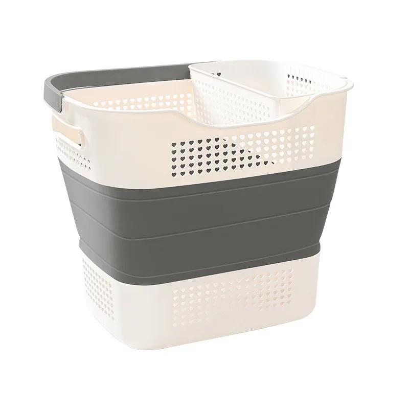 Folding Dirty Clothes Basket Plastic Material Clothing Basket Hollow Out Laundry Box with A Handle High-capacity Clothes Baskets