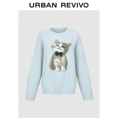 UR Women's Casual Cat Jacquard Knit Sweater