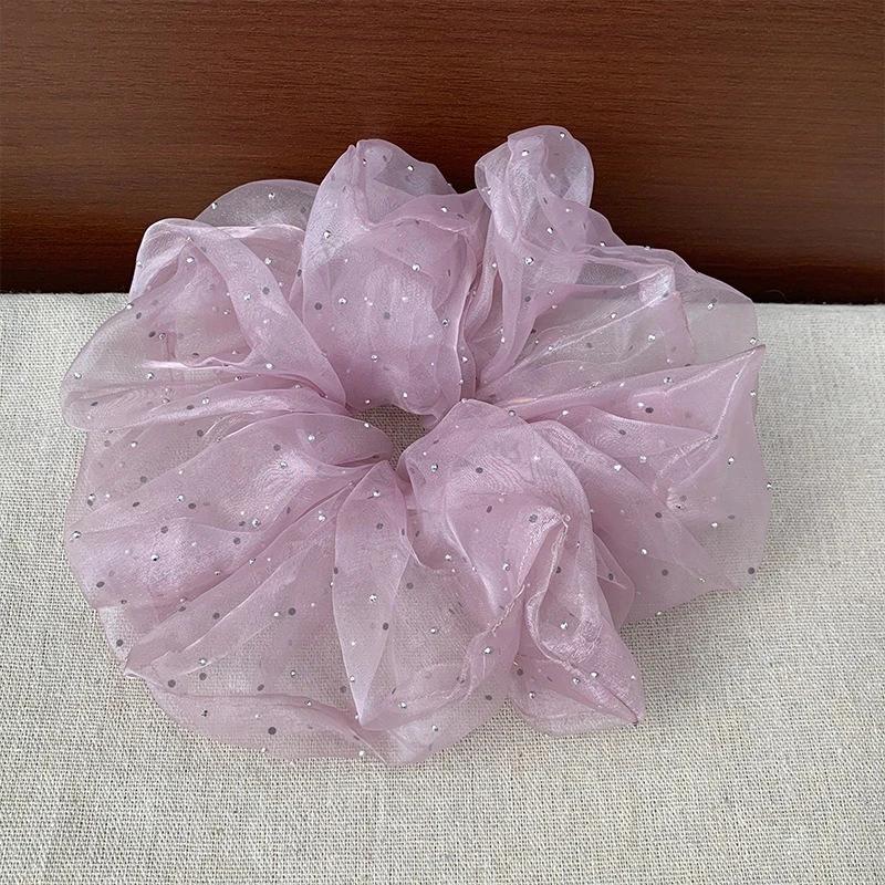 1PC INS Purple Rhinestone Organza Scrunchie Star Chiffon Hair Tie Elegant Grape Purple Daily Party Women Hair Accessories фиолетовый