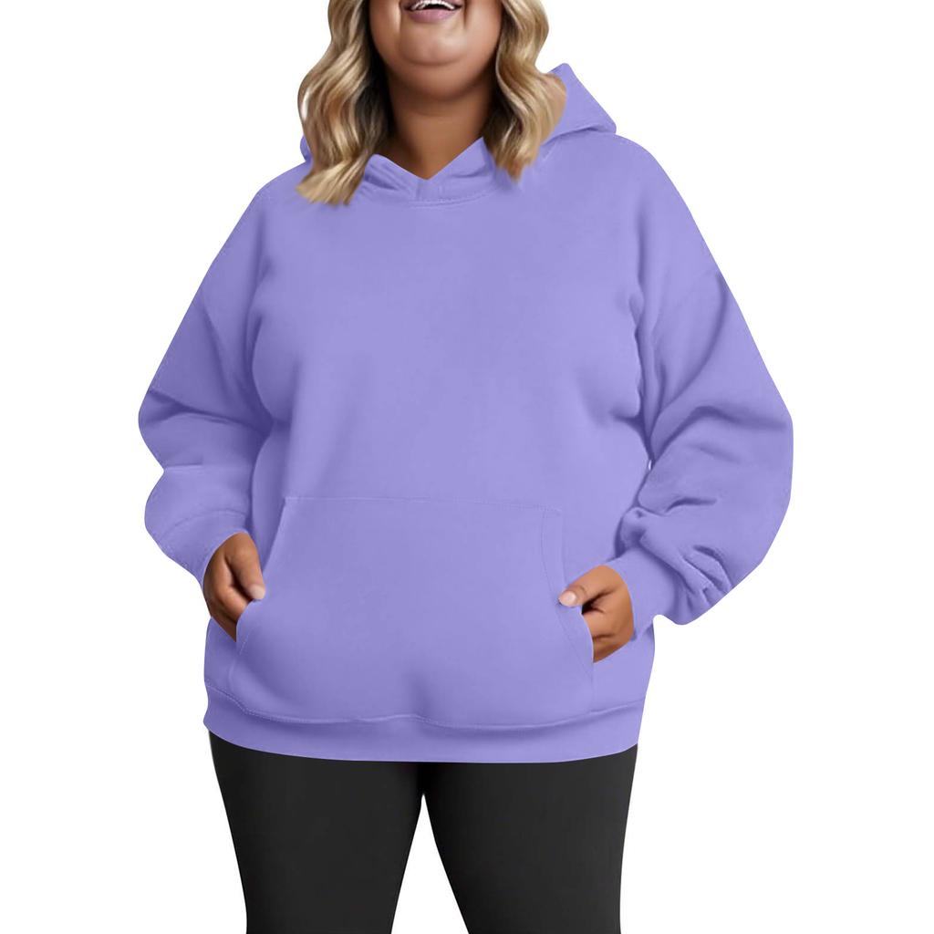 Women's Fashionable Casual Large-sized Long-sleeved Hooded Solid-color Sweatshirt
