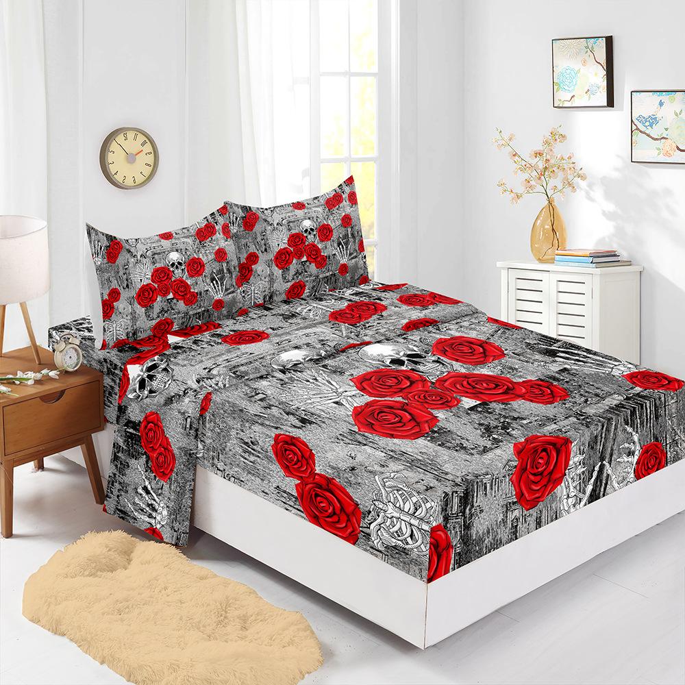 Four-Piece Mattress Digital Printing Mattress Protective Cover Bedding Skull Kit