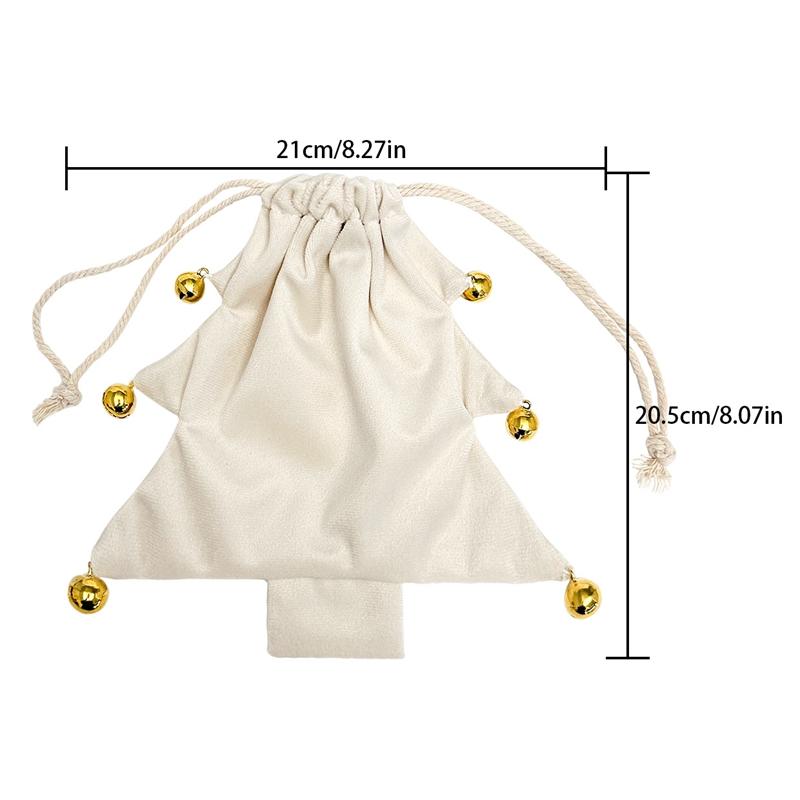Christmas Tree Velvet Drawstring Gift Bag with Bells Xmas Hanging Ornament Candy Pouch Christmas Party Decoration Supplies 7