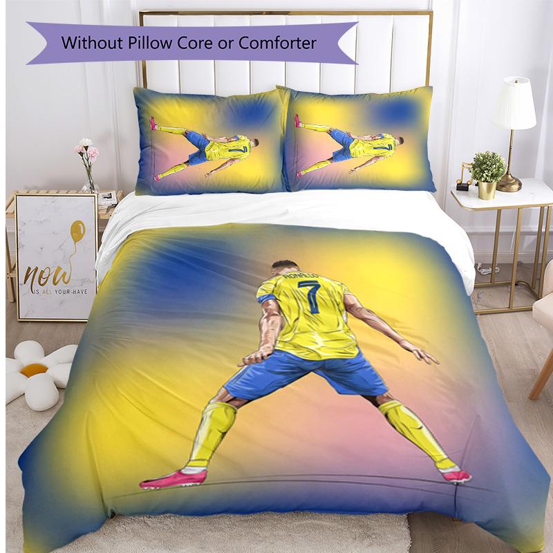 Set Lenzuola Stampate Cristiano Ronaldo 3 Pezzi Copriletto Accogliente Traspirante come Regalo per Inaugurazione Casa o Festa