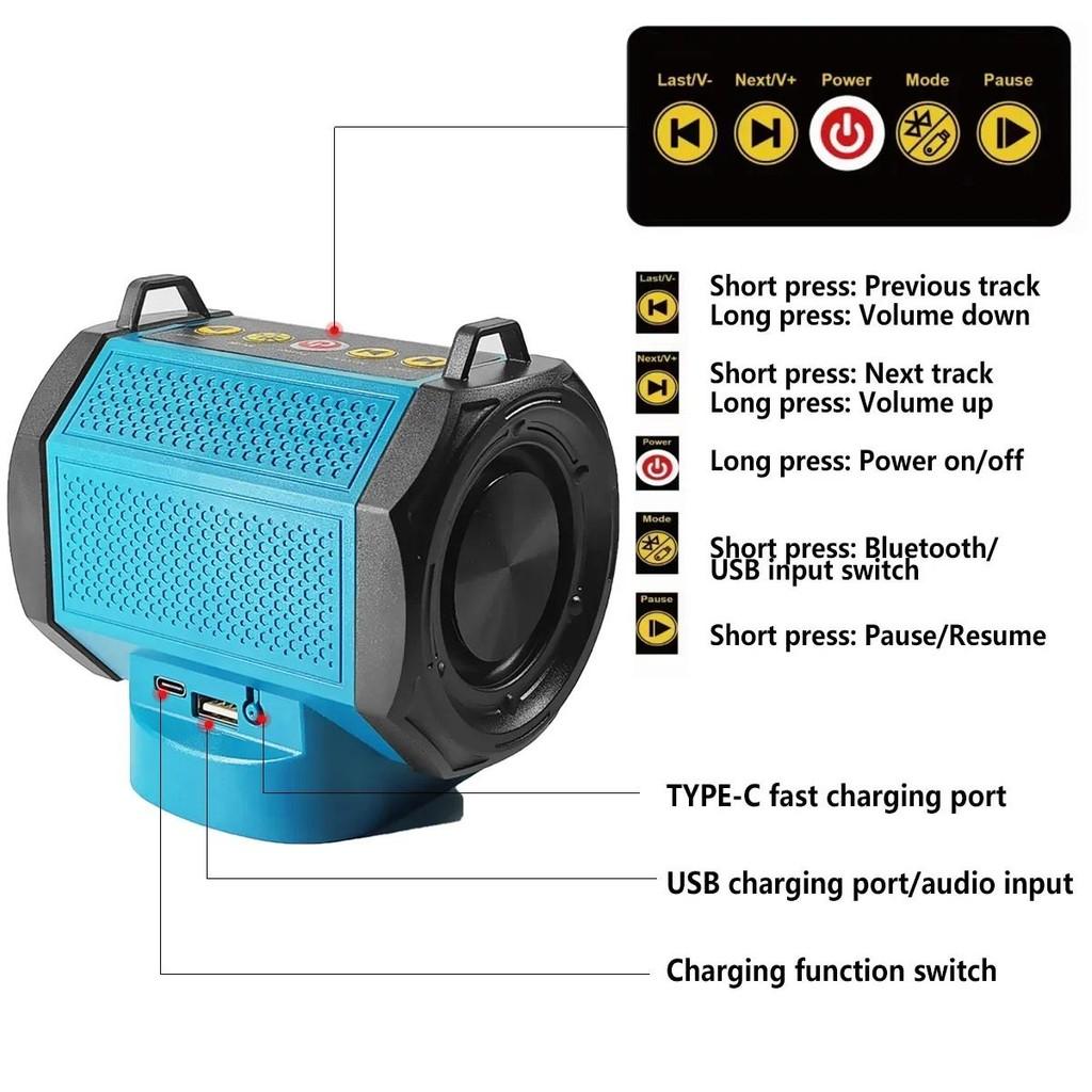 18V/20V Type-C Port Bluetooth-compatible Player Small Portable Loudspeaker Amplifier Cordless Speaker