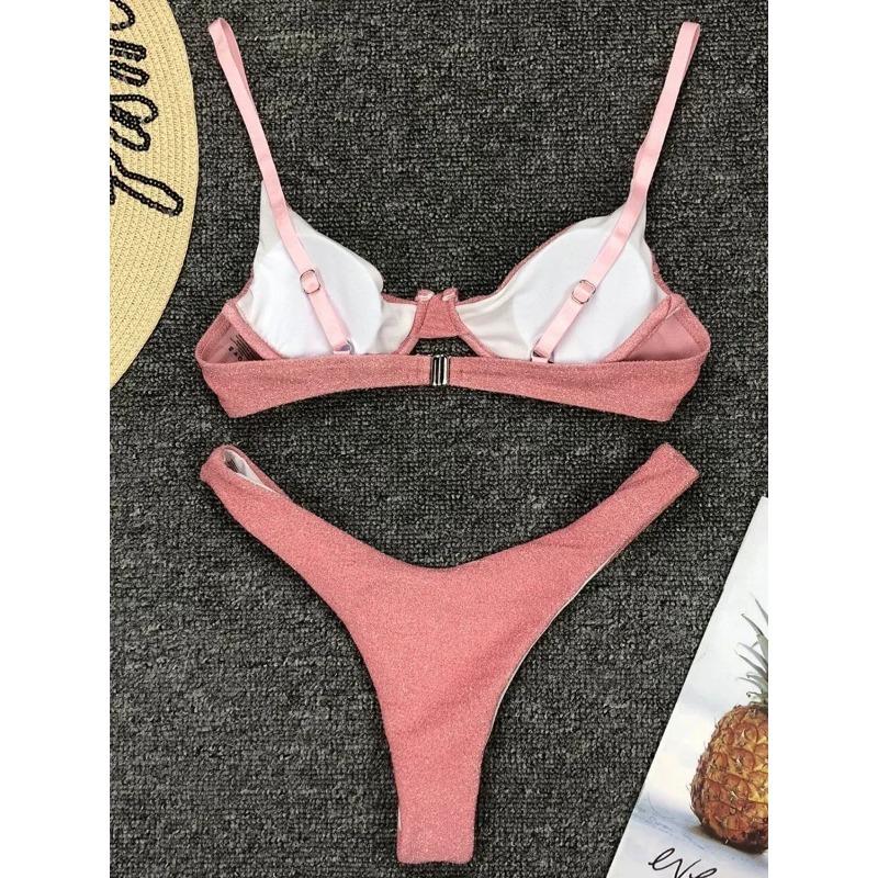 Glitter Shiny Underwired V-Bar Bikini Women Swimsuit Female Brazilian Swimwear Two-piece Bikini Set Triangle Bathing Suit Swim