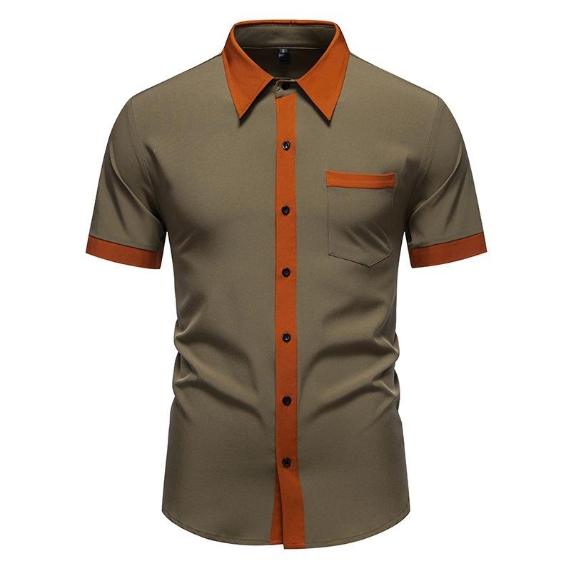 Summer New Men's Color Block Short-sleeved Shirt Men's Large Size Loose Short-sleeved Shirt Jacket