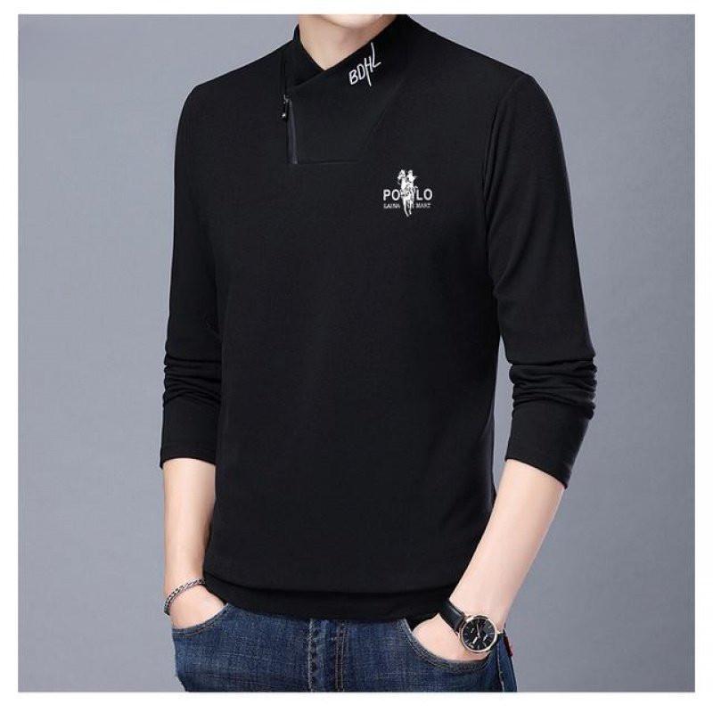 New Men's Fashion Zipper Collar Double-sided Velvet Sweatshirt Warm Printed T-shirt Bottoming Shirt Trendy