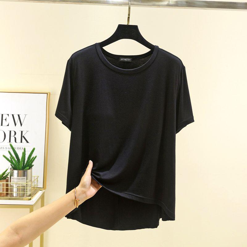 

Modal round Neck Chest Pad Short Sleeve T-shirt Women s Summer Thin and All-Matching Tops Casual Plus Size Wear-Free Bra Bottoming Shirt Black L (Recommendation 45.00 kg-55.00 kg