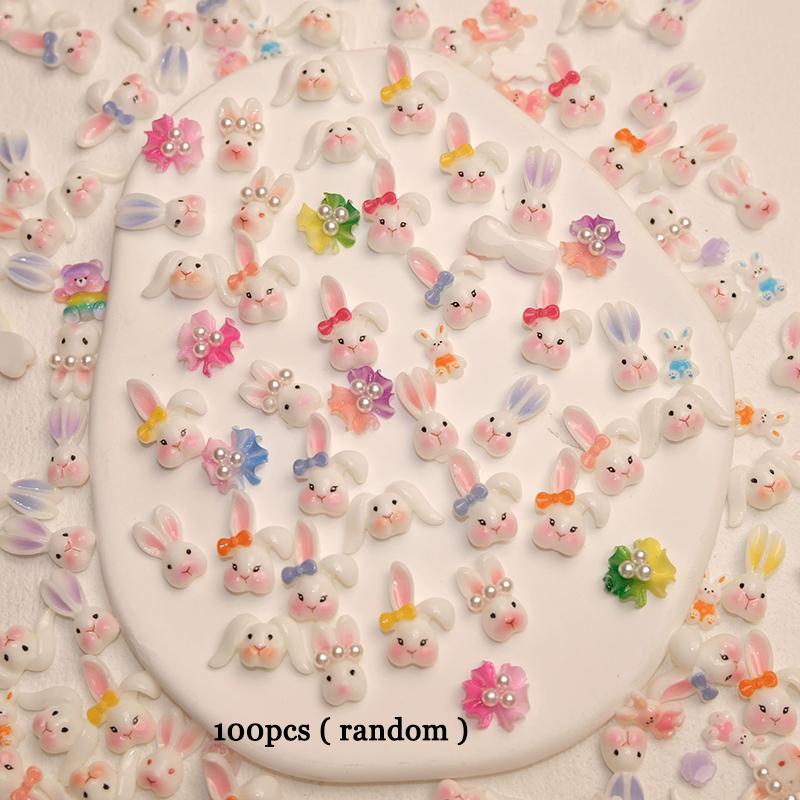 

WTEMPO DIY Cute Rabbit Nail Decoration Kit Easter 3D Long Eared Rabbit Nail Accessories Resin Rabbit Head Designs Nail Art Supplies Party Ornaments random*100pcs разноцветный