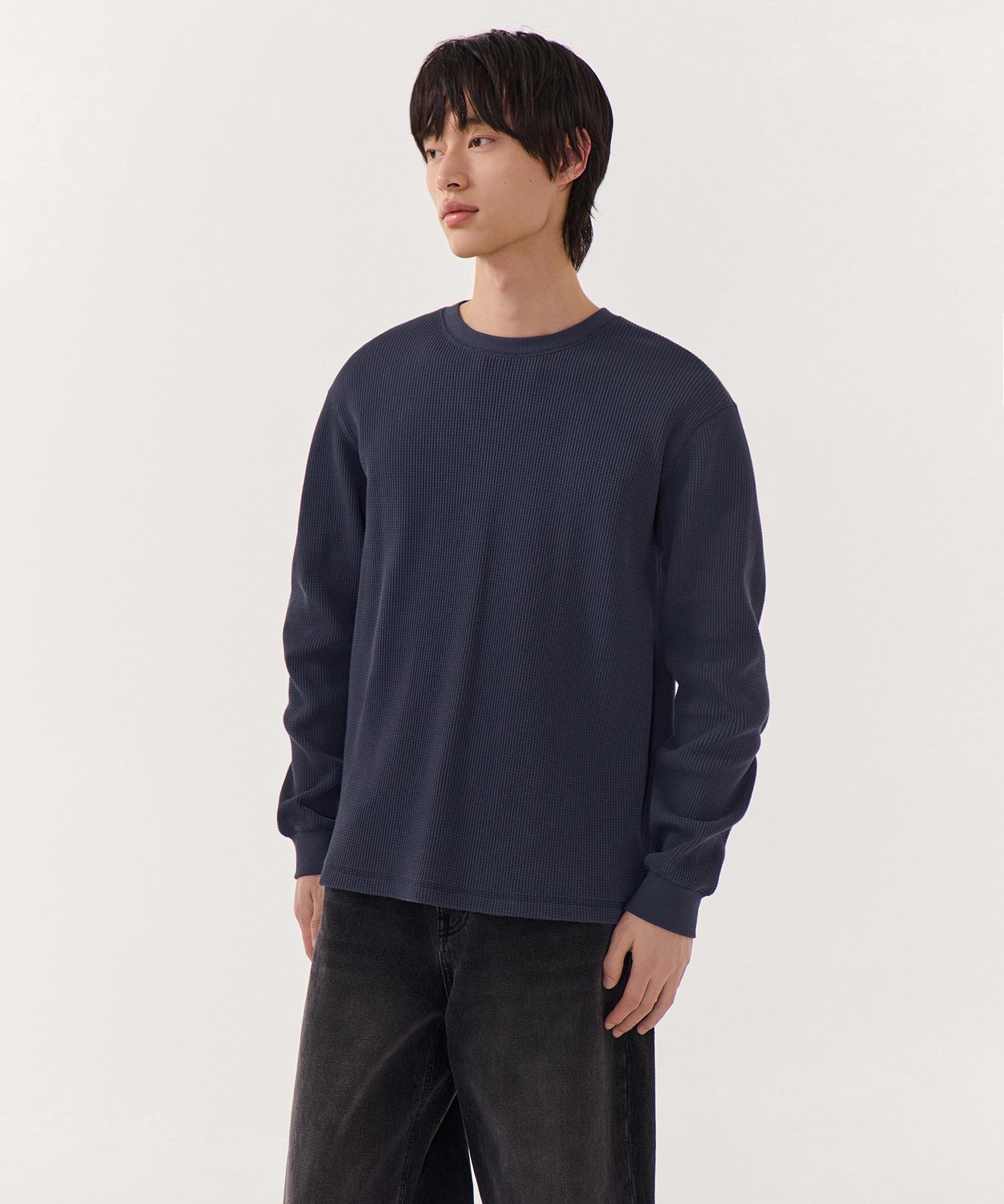 Musinsa Standard Waffle Basic Crew Neck Long Sleeve T-Shirt [Navy] Navy/S