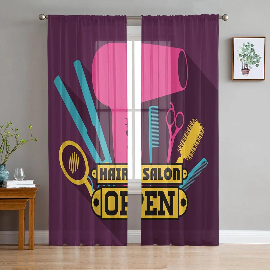 Barbershop Design Element Sheer Curtains For Living Room Modern Fashion Valance Curtains For Kitchen Tulle Curtains