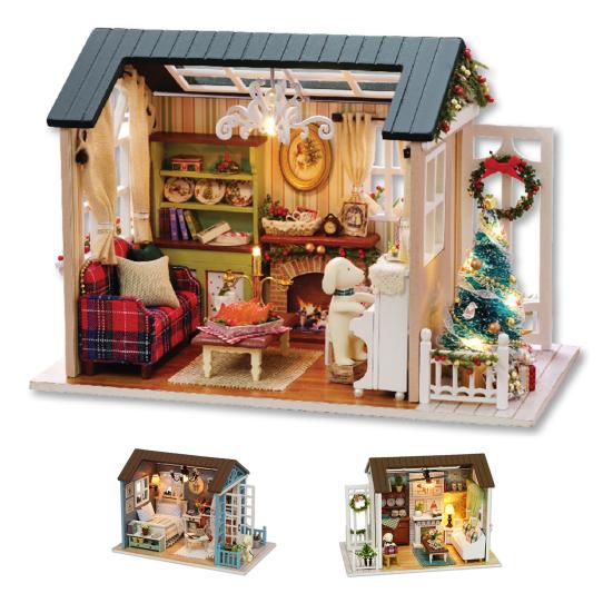 Užitečné, poutavé, snadno sestavitelné sady miniaturních domečků pro panenky Dřevěná sada studia domečku pro panenky na ozdobu