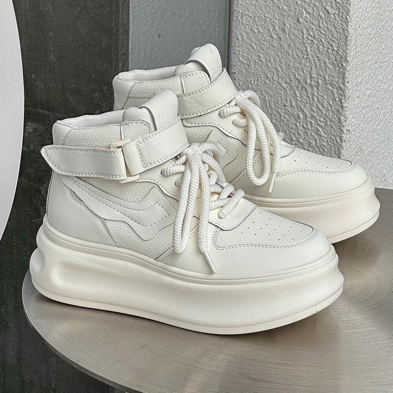 

Leather white shoes autumn new casual short boots thick baseplate shoes versatile help women s shoes 40 бежевий