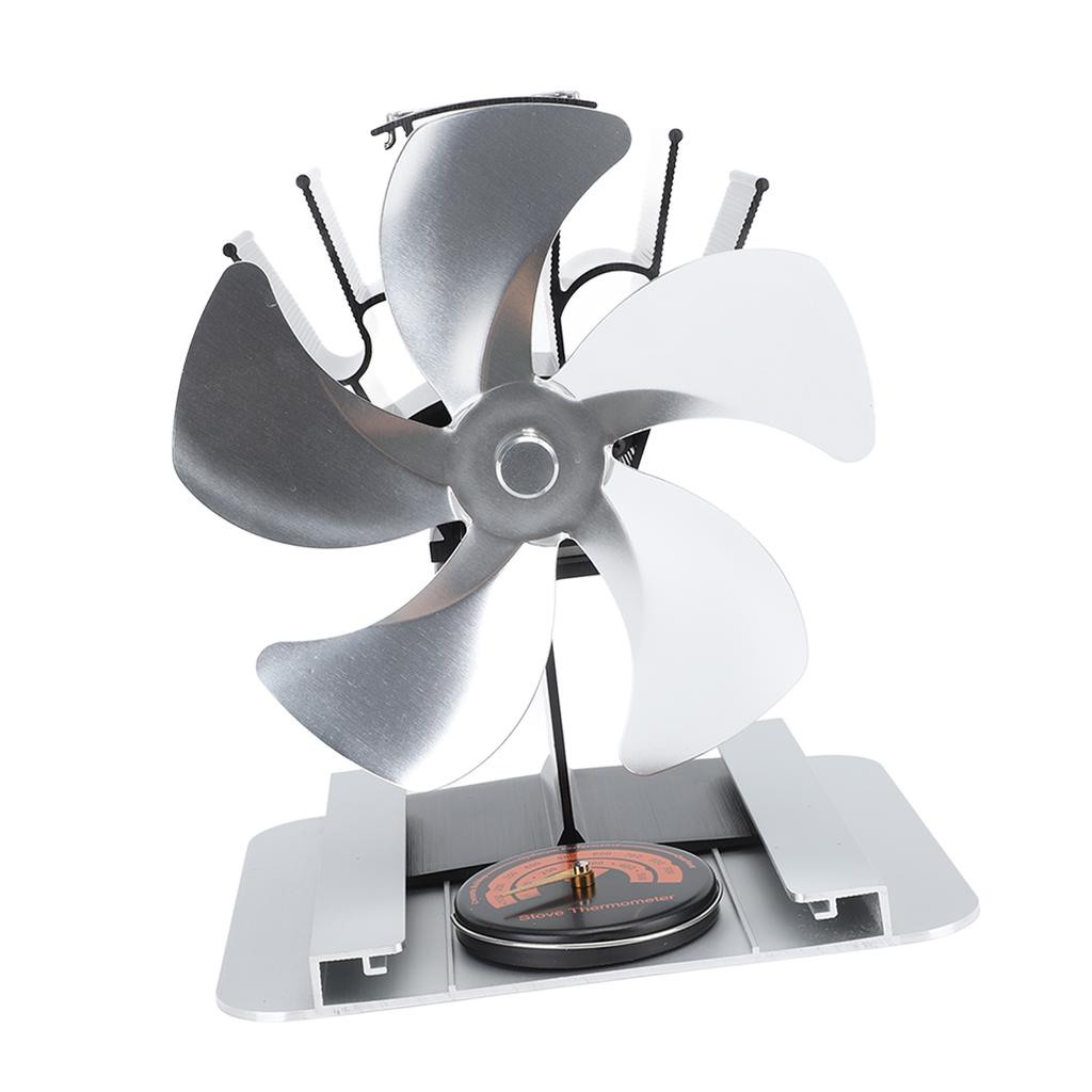 Heat Powered Stove Fan 5 Blade Aluminum Alloy Vertical Thermal Powered Fireplace Fan with