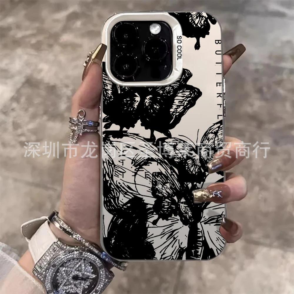 Black butterfly for Apple 15 colored silver iPhone14Pro creative 11promax matte 16 protective case 17